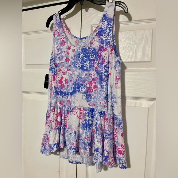 🆕 Ellen Tracy Cobalt Blue & Pink Sleeveless Ruffle Hem Top - Size S - Picture 2 of 5